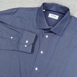 Eton Shirt Mens Size 42 16.5 Large Blue Geometric Slim Fit Long Sleeve Dress